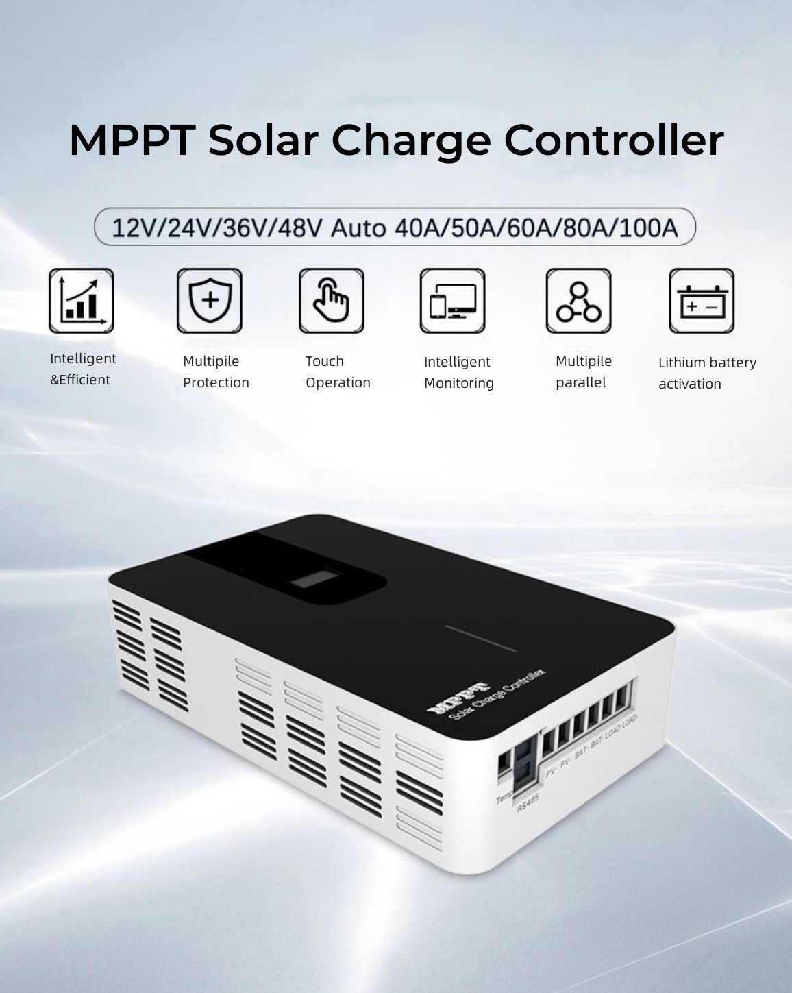 Self-cooling 60A MPPT Solar Charge Controller Automatic Regulator CE,ROHS,Solar Controller with LCD 12/24/36/48V